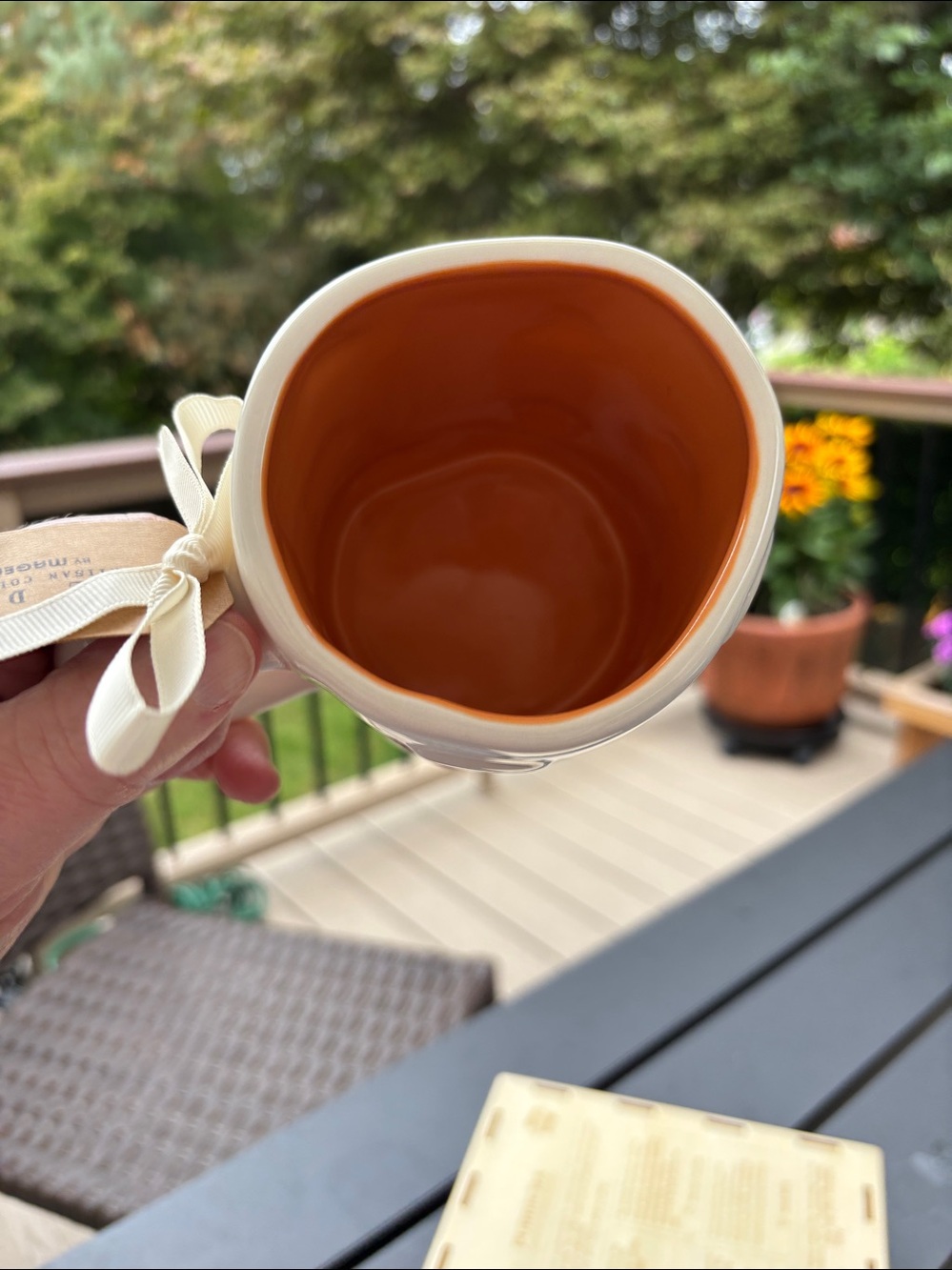 Rae Dunn Double Sided Sweet as Pie Ceramic Mug - Cream with Orange Interior - Picture 4 of 6